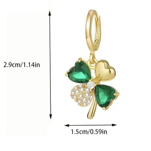 St Patrick’s Day Shamrock Green Gold‎ Clover Earrings lucky unique birthstone - Picture 2 of 5